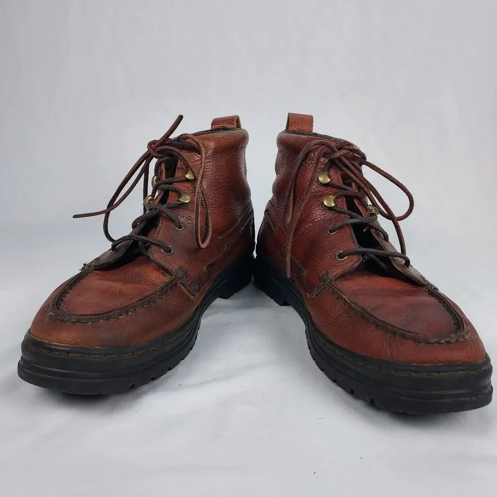 Justin Mens 9M Leather Moc Toe Ankle Boots Brown Casual Outdoor Shoes